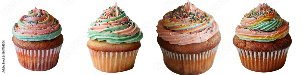 Poster A birthday cupcake with rainbow colors, generated by Ai and isolated on a transparent background for visual effect