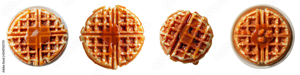 Aufkleber On a transparent background, a waffle with caramel syrup is generated using Generative Ai