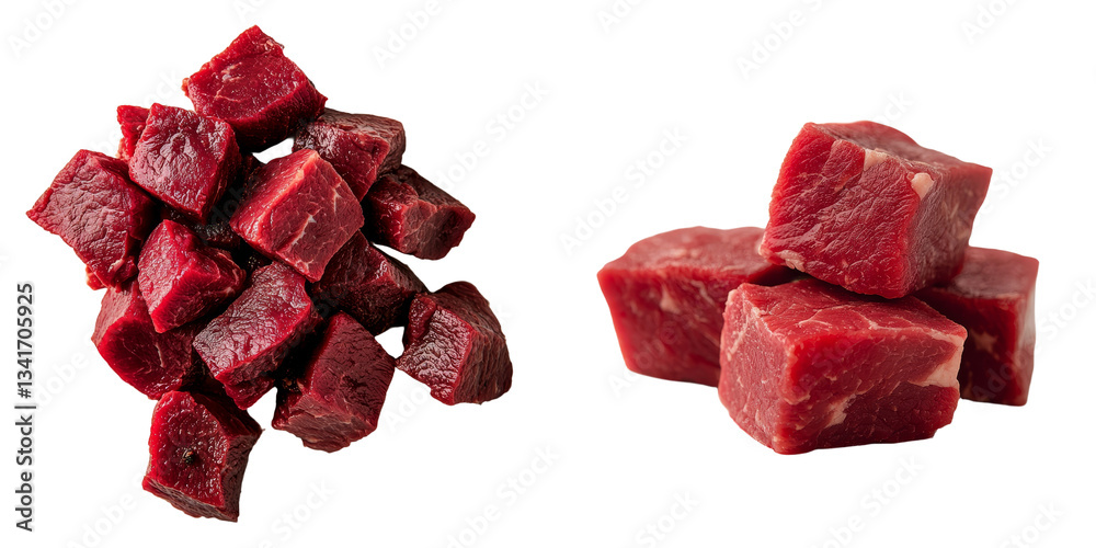 Poster Generative Ai has created an image of isolated raw beef cubes stacked on a transparent background