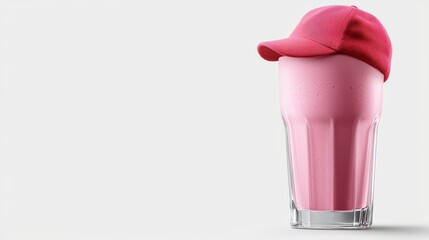 Pink Smoothie with Knit Cap on White Background