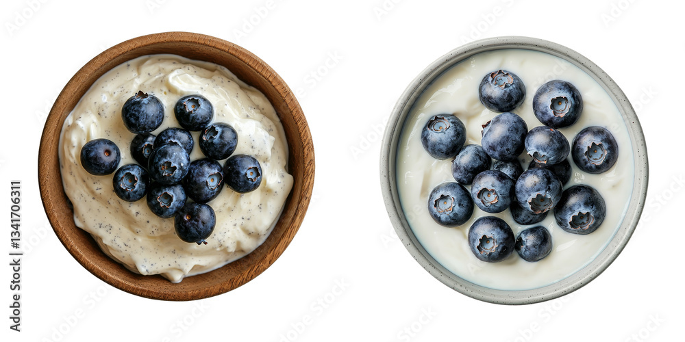 Poster A transparent background isolates a bowl of yogurt paired with blueberries, an image produced by Generative Ai