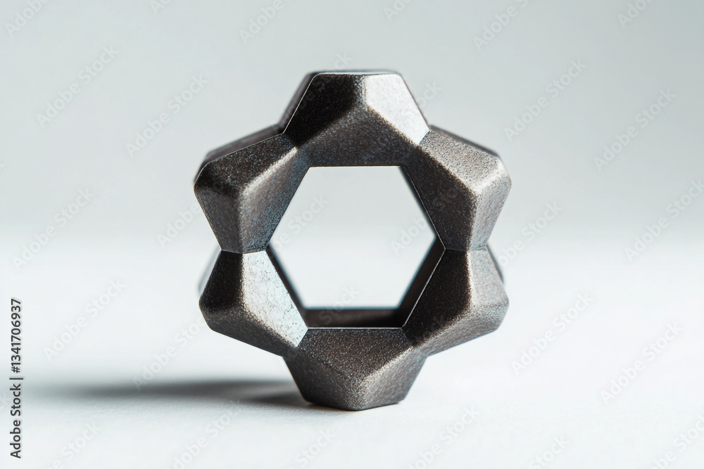 Poster abstract geometric metal object dark grey hexagon shape design 3d art form model style image macro
