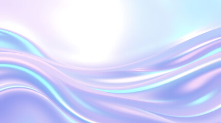 Obraz premium A vibrant holographic background with smooth gradient waves and an iridescent sheen. The reflective surface shifts between pastel blues, purples, and pinks, Created with generative AI