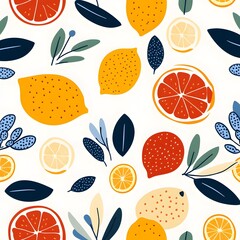 A seamless pattern of bright, juicy citrus fruits like lemons, oranges, and grapefruits.
