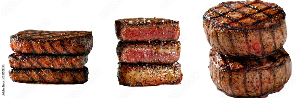 Aufkleber Isolated on a transparent background is a grilled beef steak image made with Generative Ai