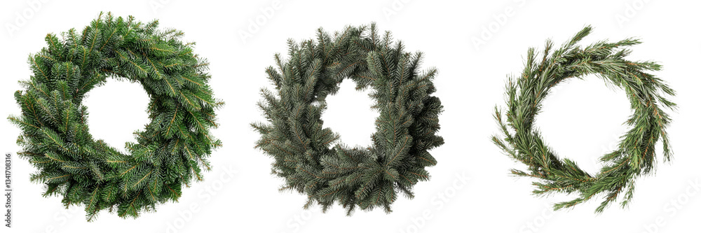 Aufkleber on a transparent background, a christmas wreath is shown in isolation, generated using ai