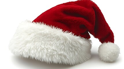 Red Santa hat with white fur trim.