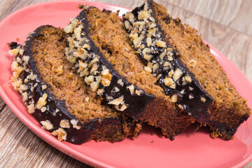 Homemade pastry made of zucchini with nuts and raisin