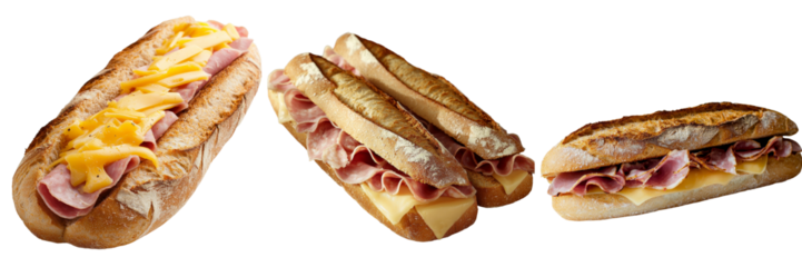 An isolated mortadella and cheddar cheese sandwich on a transparent background was generated using stock technology