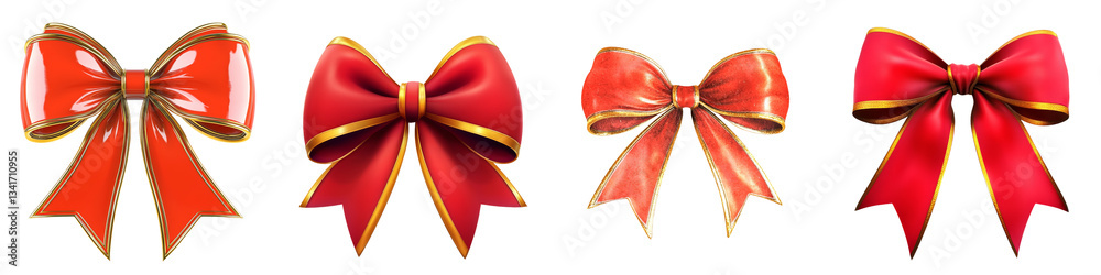 Poster on a transparent background, an isolated red and gold bow is generated by ai