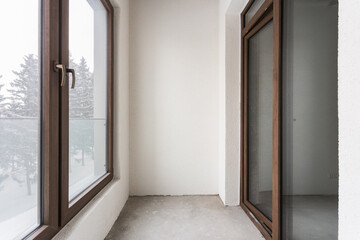 interior of the apartment without decoration in gray colors. rough finish