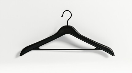 A sleek black plastic hanger with notches for holding straps, isolated on a white background.