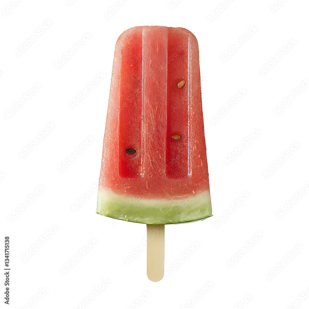 Poster Isolated on a transparent background is a watermelon slice on an ice cream stick made with Generative Ai
