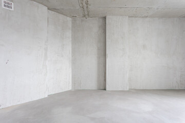 interior of the apartment without decoration in gray colors. rough finish