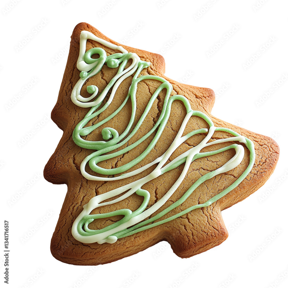 Poster Isolated on a transparent background is a Christmas tree composed of gingerbread cookies and generated by Ai
