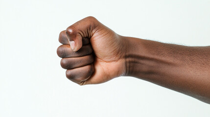 Closeup of a strong dark brown mans fist hand gesture arm skin body power human unity fight image