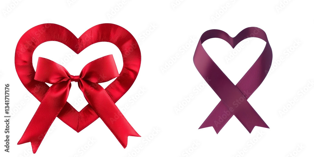 Poster Isolated on a transparent background is a heart-shaped red ribbon, generated by Generative Ai