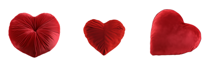 Generative Ai generates an isolated image of a silk velvet heart pillow on a transparent background for Valentine's Day