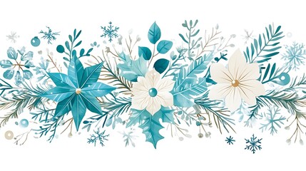 Winter floral border decoration on white background