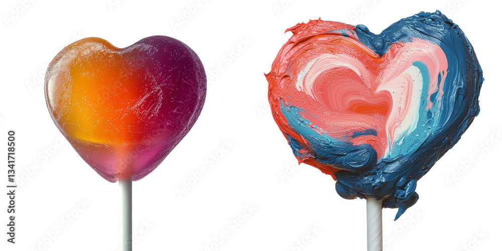 Poster on a transparent background, an isolated colorful heart-shaped lollipop was generated by generative 