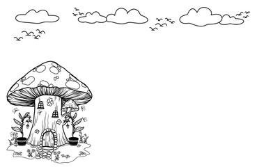 Fairy mushroom house sketch with white background
