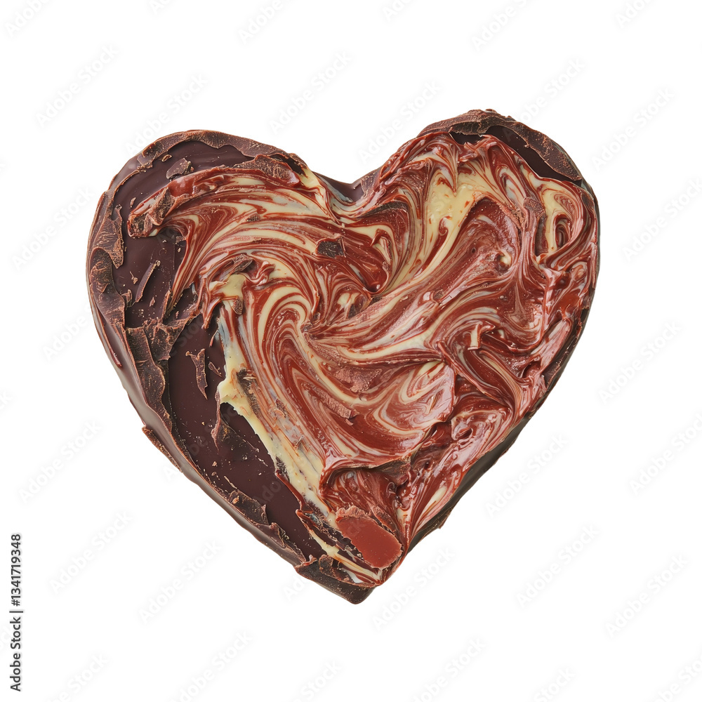 Poster a melted chocolate heart, isolated and set against a transparent background, made using generative a