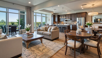 Fototapeta premium Modern living room with elegant furnishings and natural light 