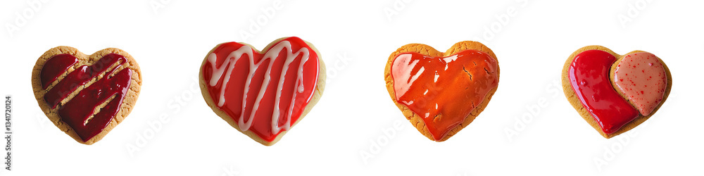 Poster sweet heart-shaped cookies, generated by ai, are displayed on a transparent background