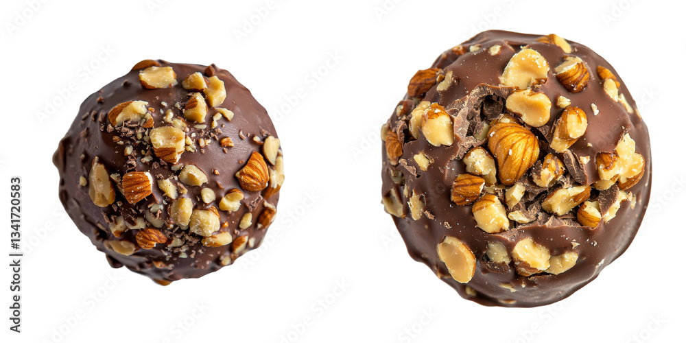 Poster Generative Ai has isolated chocolate candies and nuts on a transparent background for display