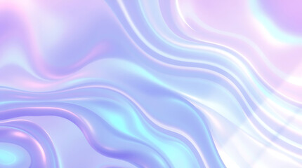 Obraz premium A vibrant holographic background with smooth gradient waves and an iridescent sheen. The reflective surface shifts between pastel blues, purples, and pinks, Created with generative AI