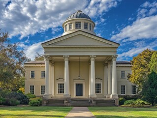 Elegant Historical Building with Dome and Columns Against Sky