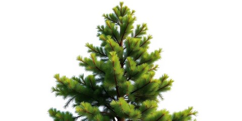 A majestic fir tree, perfectly isolated against a bright white background, white background, branch