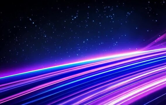 Abstract dynamic lines of purple and blue on dark background, copy space