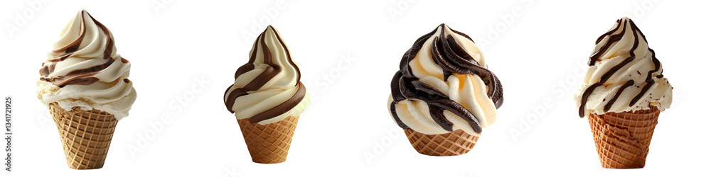 Poster authentic soft serve ice cream cone with a creamy blend of vanilla and chocolate