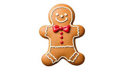 cheerful gingerbread man with red bow tie