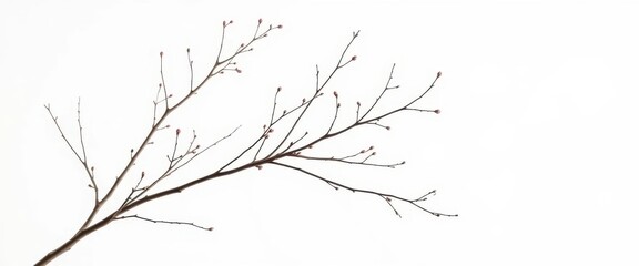 Fototapeta premium Delicate, bare branches isolated against a pure white backdrop, botanical, silhouette