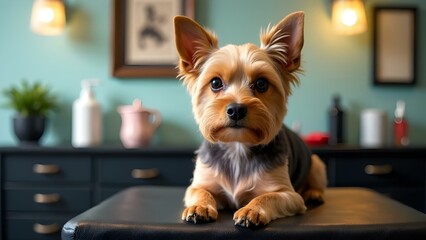 yorkshire terrier grooming, happy dog, haircut, pet care, dog salon, professional grooming