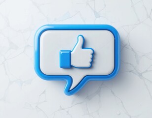 Thumbs Up Icon in Speech Bubble, Blue and White Design