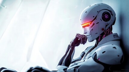 Fototapeta premium Contemplative AI Robot Futuristic Technology Artificial Intelligence Sci Fi Scene