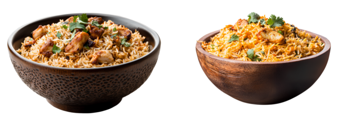 Chicken biryani in a bowl, transparent background PNG