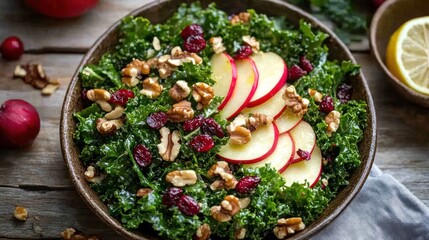 Vibrant kale salad with apples walnuts and cranberries a nutritious delight