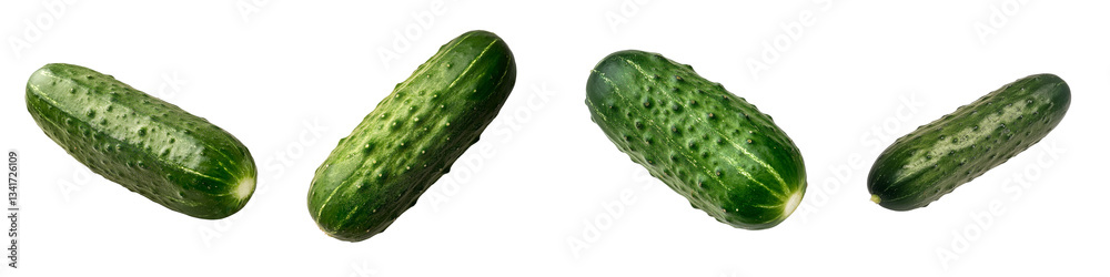 Poster a fresh cucumber, distinguished by its green textured skin, is depicted in isolation on a transparen