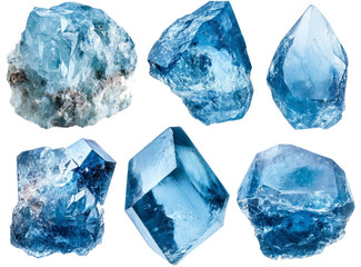 Obraz premium various samples of raw aquamarine mineral isolated