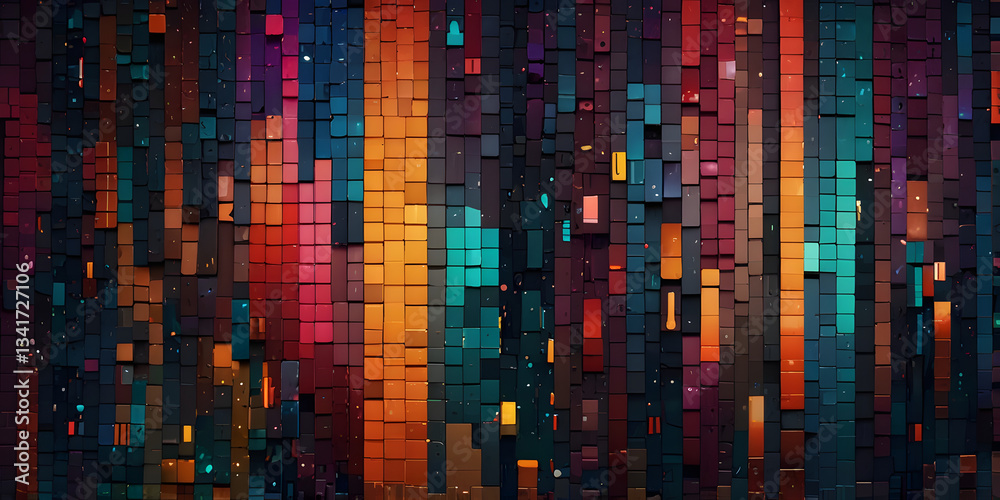 Poster chromatic data stream: an artistic representation of data streams, with a vibrant mosaic of colorful