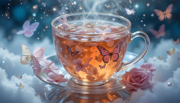 Cup of tea inside and rain drops outside window