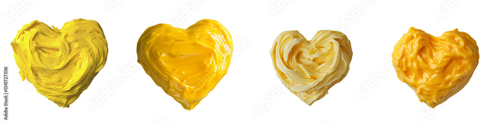 Poster a realistic heart shape is crafted from creamy golden-yellow frosting, characterized by smooth and t