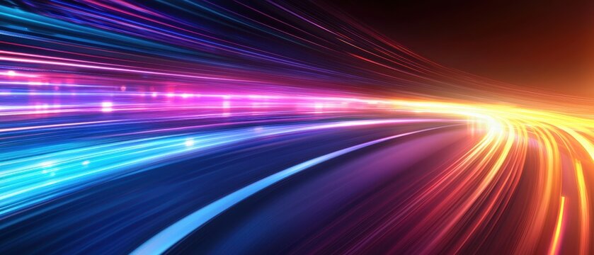 Vibrant light trails create a sense of motion and energy in a dynamic, abstract composition.