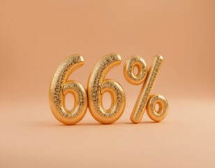 Golden Sixty-six Percent Sign on Peach Background for Sale or Discount