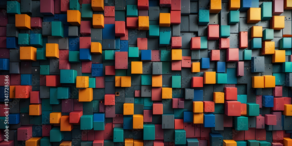 Poster chromatic cube abstract: an eye-catching artistic display composed of multicolored cube-shaped block