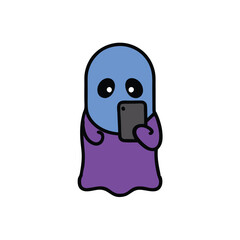Fototapeta premium Ghost Using Smartphone – Haunted Tech, Glitching Pixels, Spectral Icon, Clipart